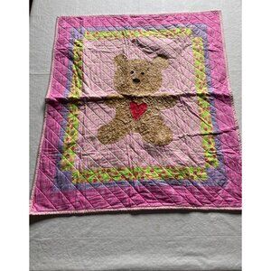 Handmade Baby Quilt With Teddy Bear & Alphabet Print 35x27 Inches